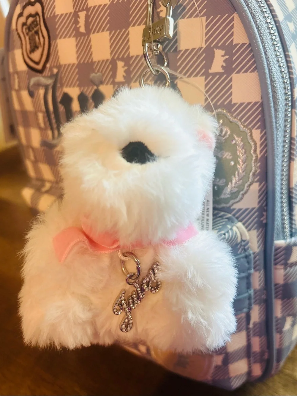 Juicy Couture Study In Style w/scottie Backpack w/ Plush Charm, Dusty Blue Color